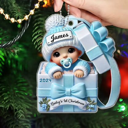 Baby Inside Gift Box 3D Effect Personalized Acrylic Ornament, Lovely Keepsake to Celebrate Little Miracle  Ezcustomize
