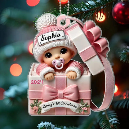 Baby Inside Gift Box 3D Effect Personalized Acrylic Ornament, Lovely Keepsake to Celebrate Little Miracle  Ezcustomize