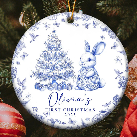 Baby’s First Christmas Toile de Jouy Design – Personalized Ceramic Ornament – Sweet Holiday Keepsake Gift for Newborns & Parents  Ezcustomize