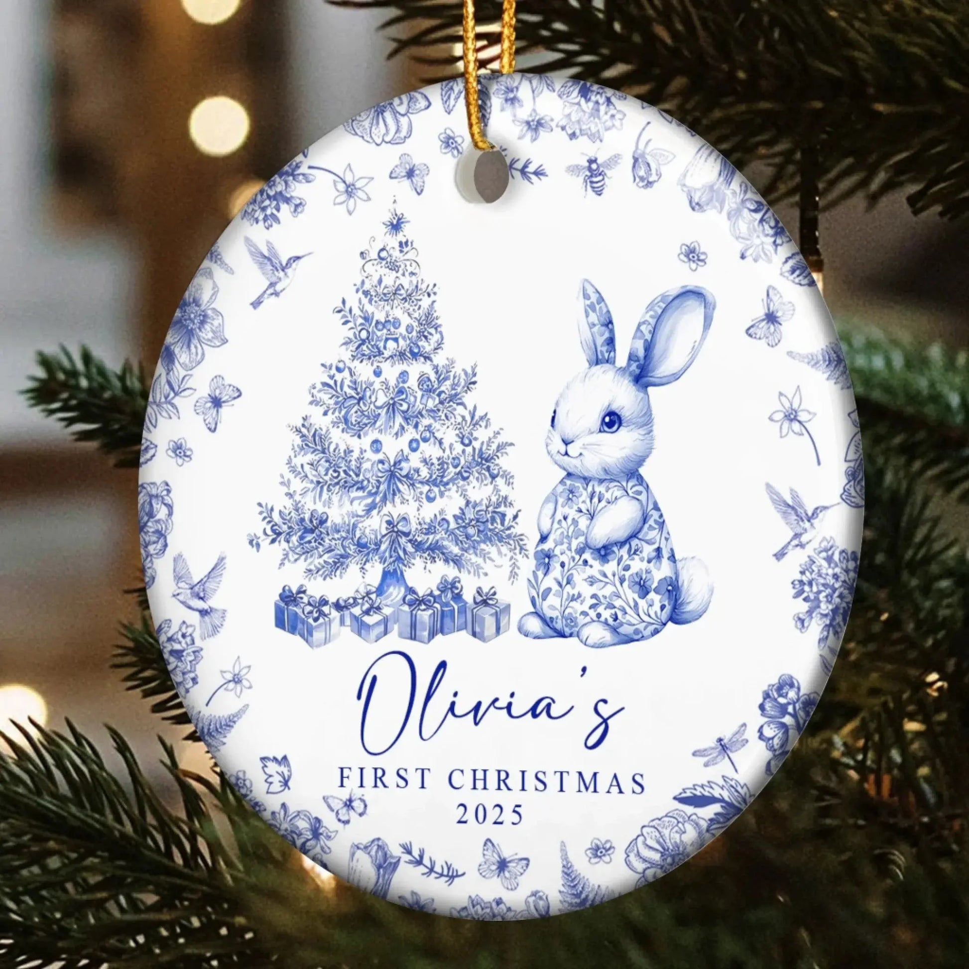Baby’s First Christmas Toile de Jouy Design – Personalized Ceramic Ornament – Sweet Holiday Keepsake Gift for Newborns & Parents  Ezcustomize