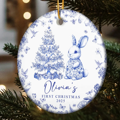 Baby’s First Christmas Toile de Jouy Design – Personalized Ceramic Ornament – Sweet Holiday Keepsake Gift for Newborns & Parents  Ezcustomize