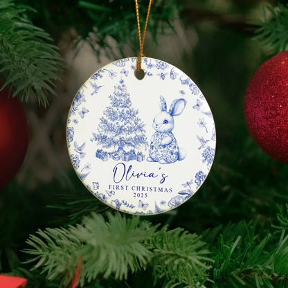 Baby’s First Christmas Toile de Jouy Design – Personalized Ceramic Ornament – Sweet Holiday Keepsake Gift for Newborns & Parents  Ezcustomize