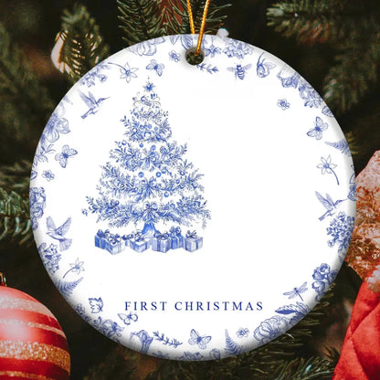 Baby’s First Christmas Toile de Jouy Design – Personalized Ceramic Ornament – Sweet Holiday Keepsake Gift for Newborns & Parents  Ezcustomize