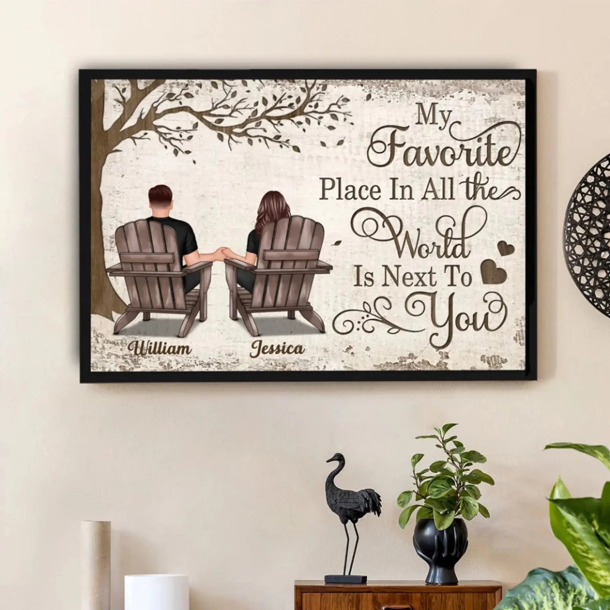 Back View Couple Sitting Under Tree – Personalized Poster/Canvas – Custom Anniversary Gift for Him or Her  Ezcustomize
