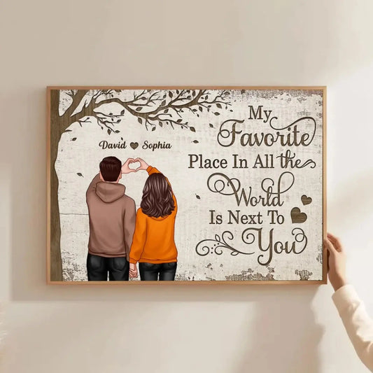 Back View Couple with Heart Hands & Favorite Place – Personalized Poster/Canvas – Custom Gift for Him & Her  Ezcustomize