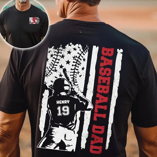 Baseball Dad & Grandpa Shirt – Personalized T-Shirt with Custom Name & Number – Father’s Day Gift with American Flag Design  Ezcustomize