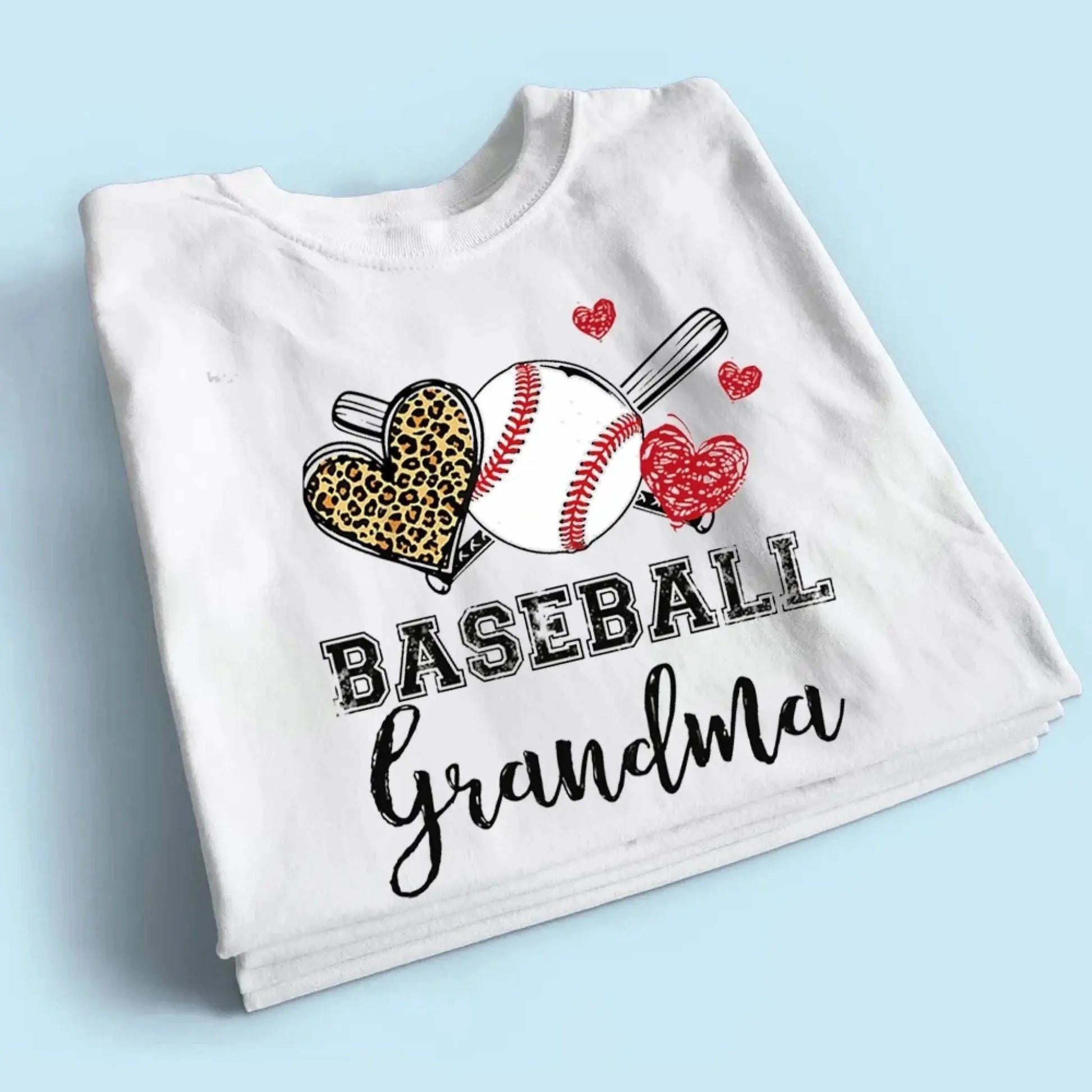 Baseball Grandma Leopard Heart Shirt – Personalized Custom T-Shirt – Gift for Grandma, Nana, Mimi, Mom, or Sports-Loving Wife  Ezcustomize