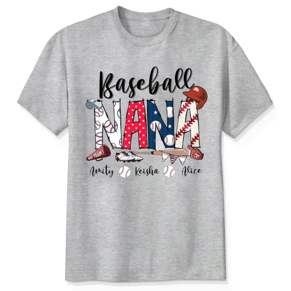 Baseball Grandma T-Shirt – Personalized T-Shirt with Grandkids’ Names – Custom Game Day Gift for Proud Sports Grandmas