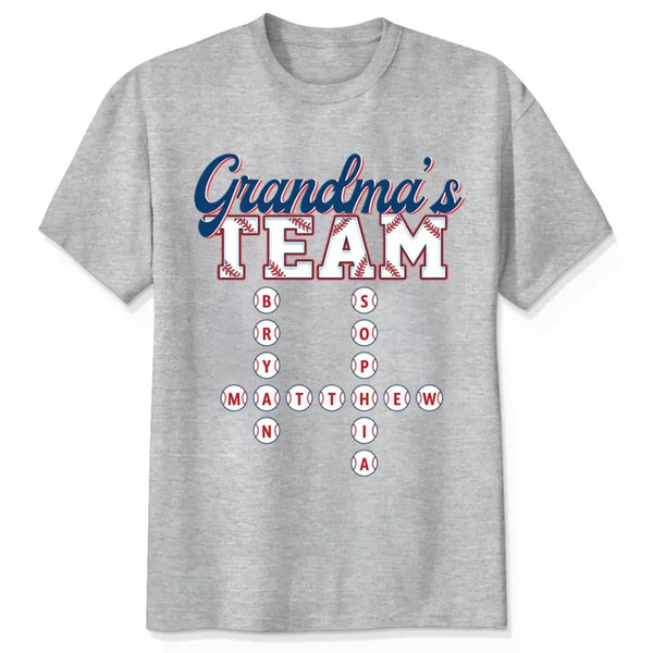 Baseball Grandma's Team Crossword Puzzle Art – Personalized Shirt, Custom Gift for Proud Baseball Grandmas