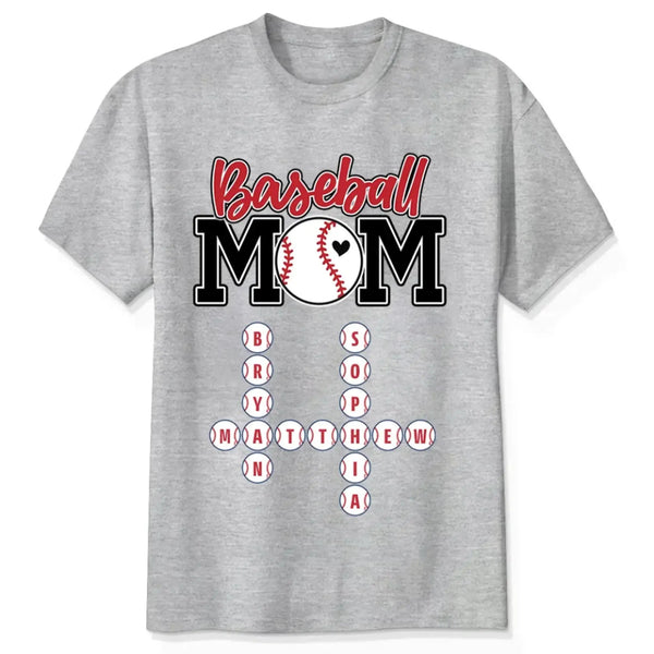 Baseball Mom & Grandma Crossword Puzzle Art – Personalized Shirt, Custom Gift for Proud Baseball Moms and Grandmas