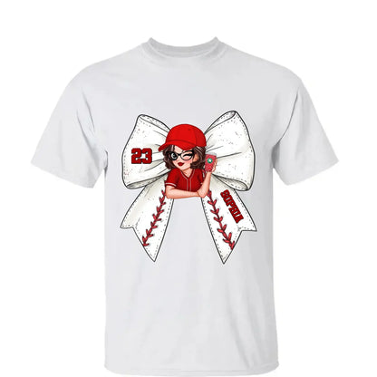 Baseball/Softball Bow Shirt with Jersey Number – Personalized T-Shirt – Custom Gift for Baseball Mom or Wife  Ezcustomize