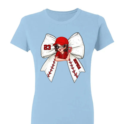 Baseball/Softball Bow Shirt with Jersey Number – Personalized T-Shirt – Custom Gift for Baseball Mom or Wife  Ezcustomize