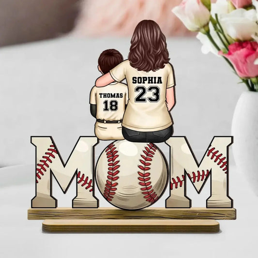 Baseball & Softball Mom with Kids Art – Personalized Standing Wooden Plaque – Mother’s Day Gift for Mom or Wife  Ezcustomize