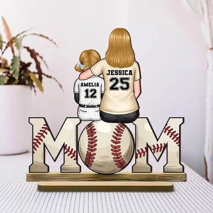 Baseball & Softball Mom with Kids Art – Personalized Standing Wooden Plaque – Mother’s Day Gift for Mom or Wife  Ezcustomize