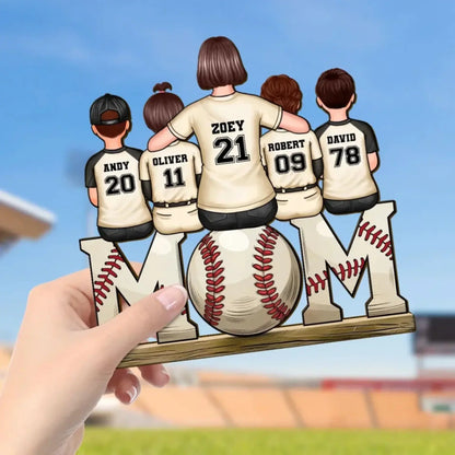 Baseball & Softball Mom with Kids Art – Personalized Standing Wooden Plaque – Mother’s Day Gift for Mom or Wife  Ezcustomize