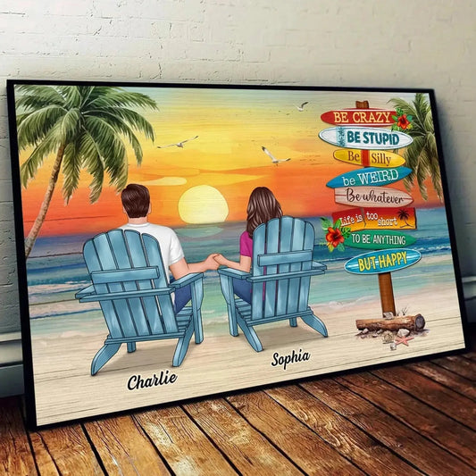Be Happy Summer Couple Sitting – Personalized Poster/Canvas - Romantic Custom Gift for Anniversary or Just Because  Ezcustomize