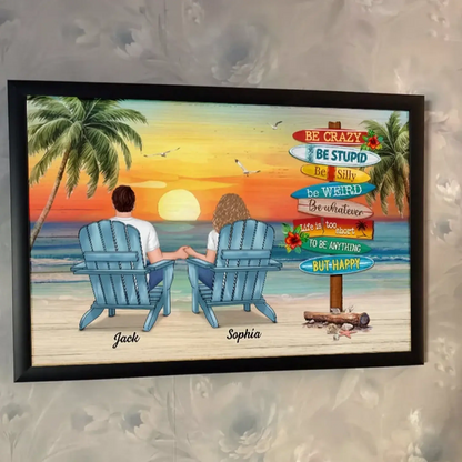 Be Happy Summer Couple Sitting – Personalized Poster/Canvas - Romantic Custom Gift for Anniversary or Just Because  Ezcustomize