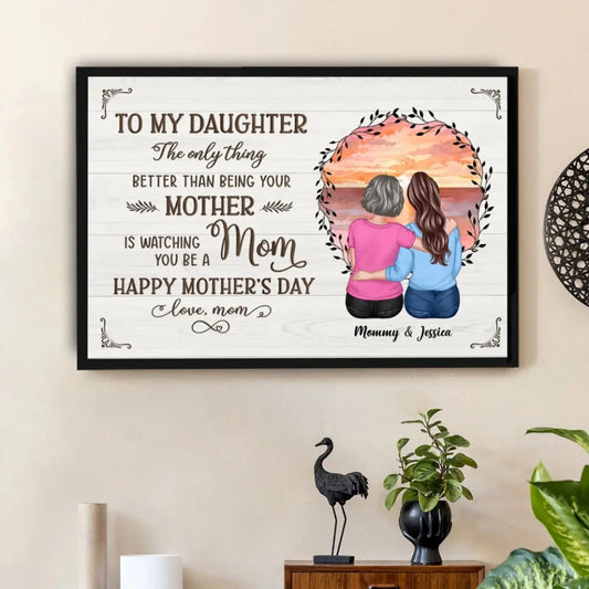 Beach Sunset Mother & Daughter Hugging Back View – Personalized Poster/Canvas – Mother’s Day Gift for Daughter from Mom  Ezcustomize