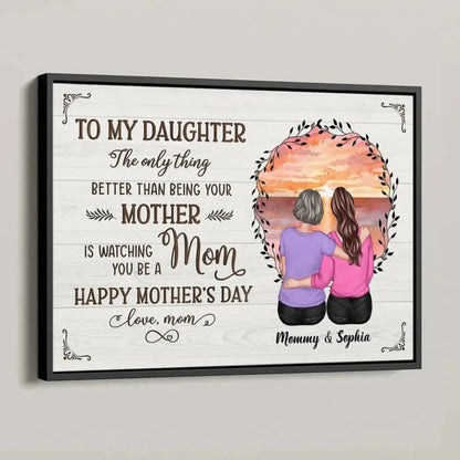 Beach Sunset Mother & Daughter Hugging Back View – Personalized Poster/Canvas – Mother’s Day Gift for Daughter from Mom  Ezcustomize