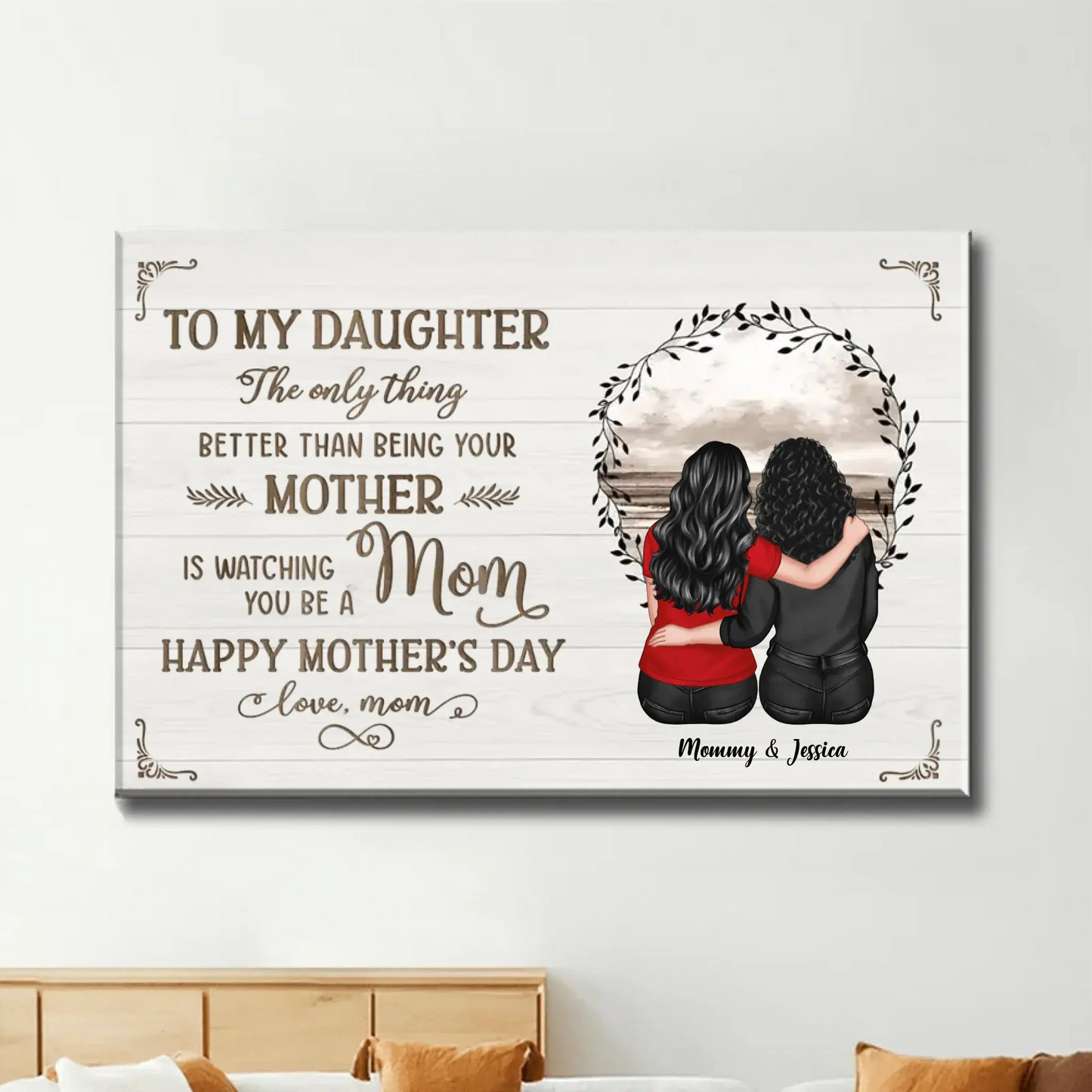 Beach Sunset Mother & Daughter Hugging Back View – Personalized Poster/Canvas – Mother’s Day Gift for Daughter from Mom  Ezcustomize