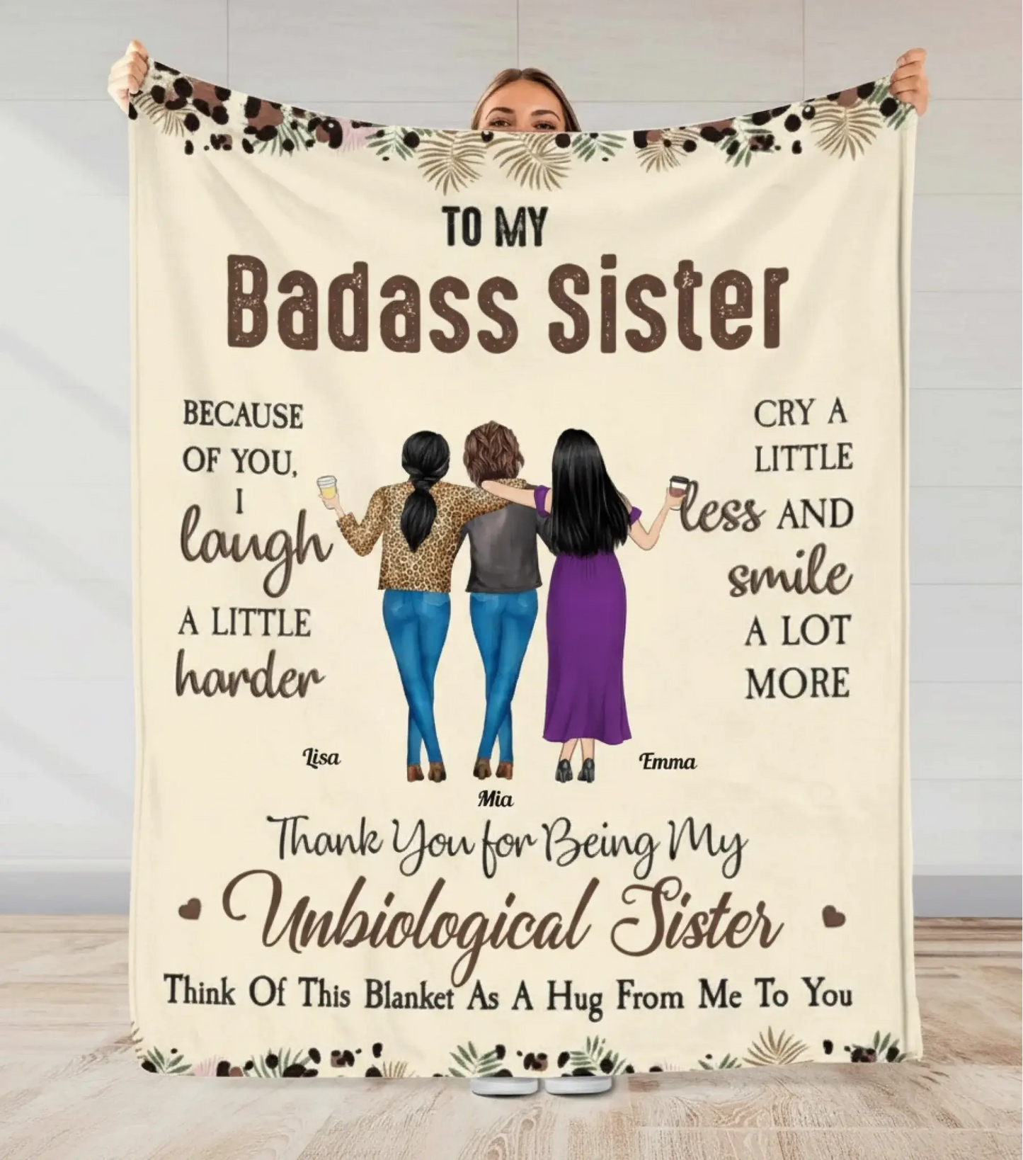Because Of You I Laugh A Little Harder – Personalized Friendship Blanket Throw – Meaningful Birthday, Christmas & Thank You Gift for Friends  Ezcustomize