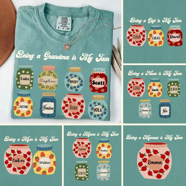 Being a Grandma is My Jam – Personalized Comfort Colors Shirt with Grandkids' Names – Cute Gift for Nana or Mimi