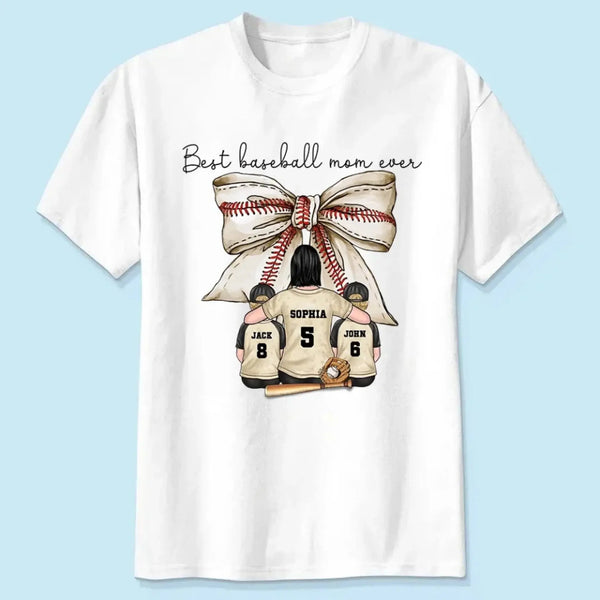Best Baseball Mom Ever with Coquette Bow – Personalized T-Shirt, Custom Gift for Proud Sports Moms