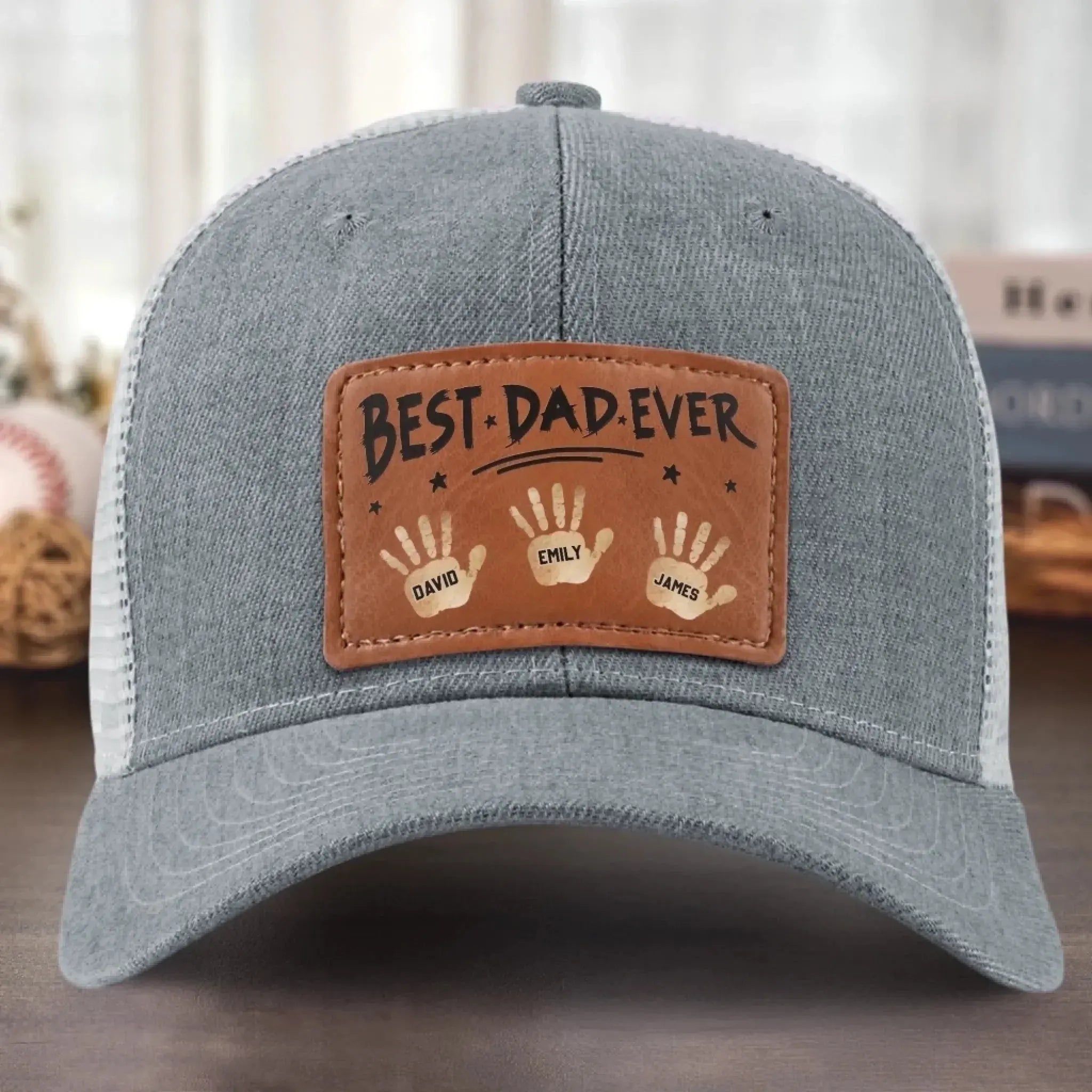 thumbnail image 2 of Custom Papa Leather Patch Trucker Hat - Personalized Father Baseball Cap Adjustable 2 of 11