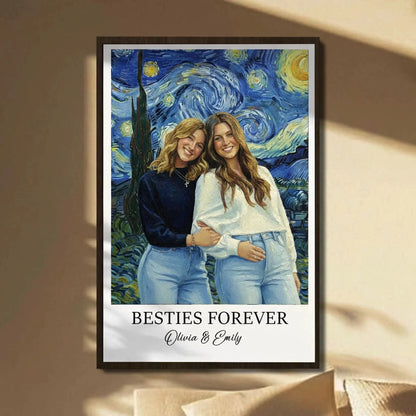 Best Friends Van Gogh Portrait – Personalized Photo Poster & Canvas, Custom Friendship Gift, Bestie Forever Wall Art  Ezcustomize