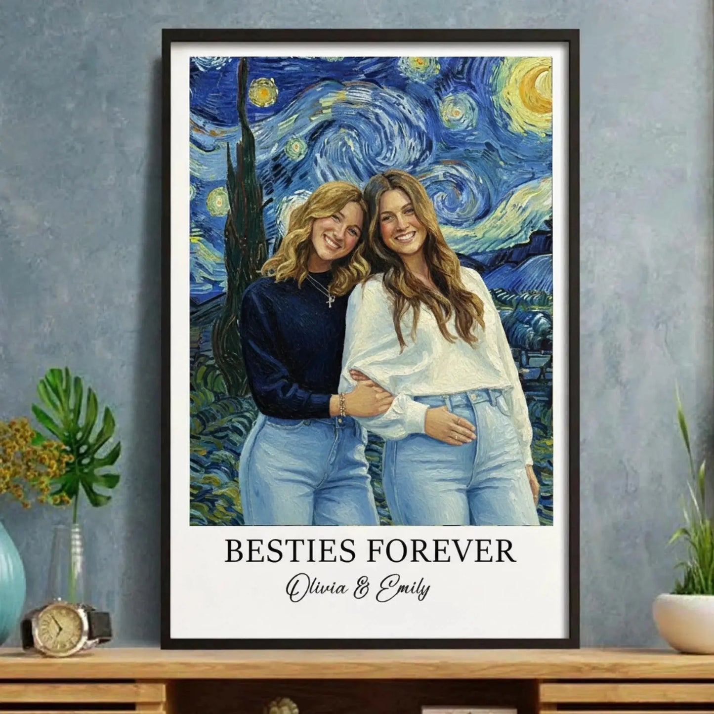 Best Friends Van Gogh Portrait – Personalized Photo Poster & Canvas, Custom Friendship Gift, Bestie Forever Wall Art  Ezcustomize