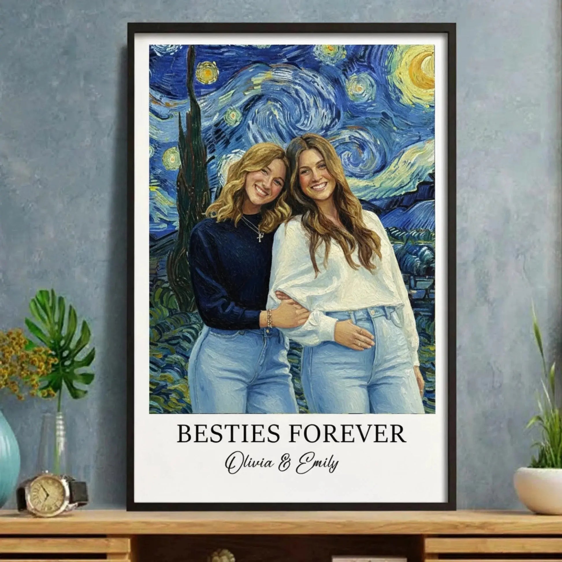 Best Friends Van Gogh Portrait – Personalized Photo Poster & Canvas, Custom Friendship Gift, Bestie Forever Wall Art  Ezcustomize