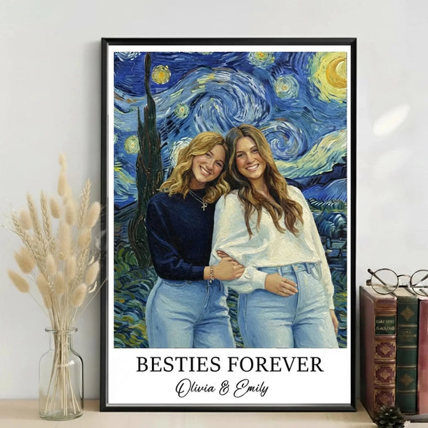Best Friends Van Gogh Portrait – Personalized Photo Poster & Canvas, Custom Friendship Gift, Bestie Forever Wall Art