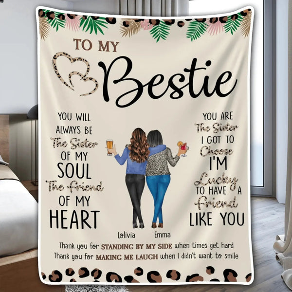 Bestie Friendship Blanket With Heartfelt Message - Personalized Friend Blanket - Gift for Bestie, Soul Sister, Friends