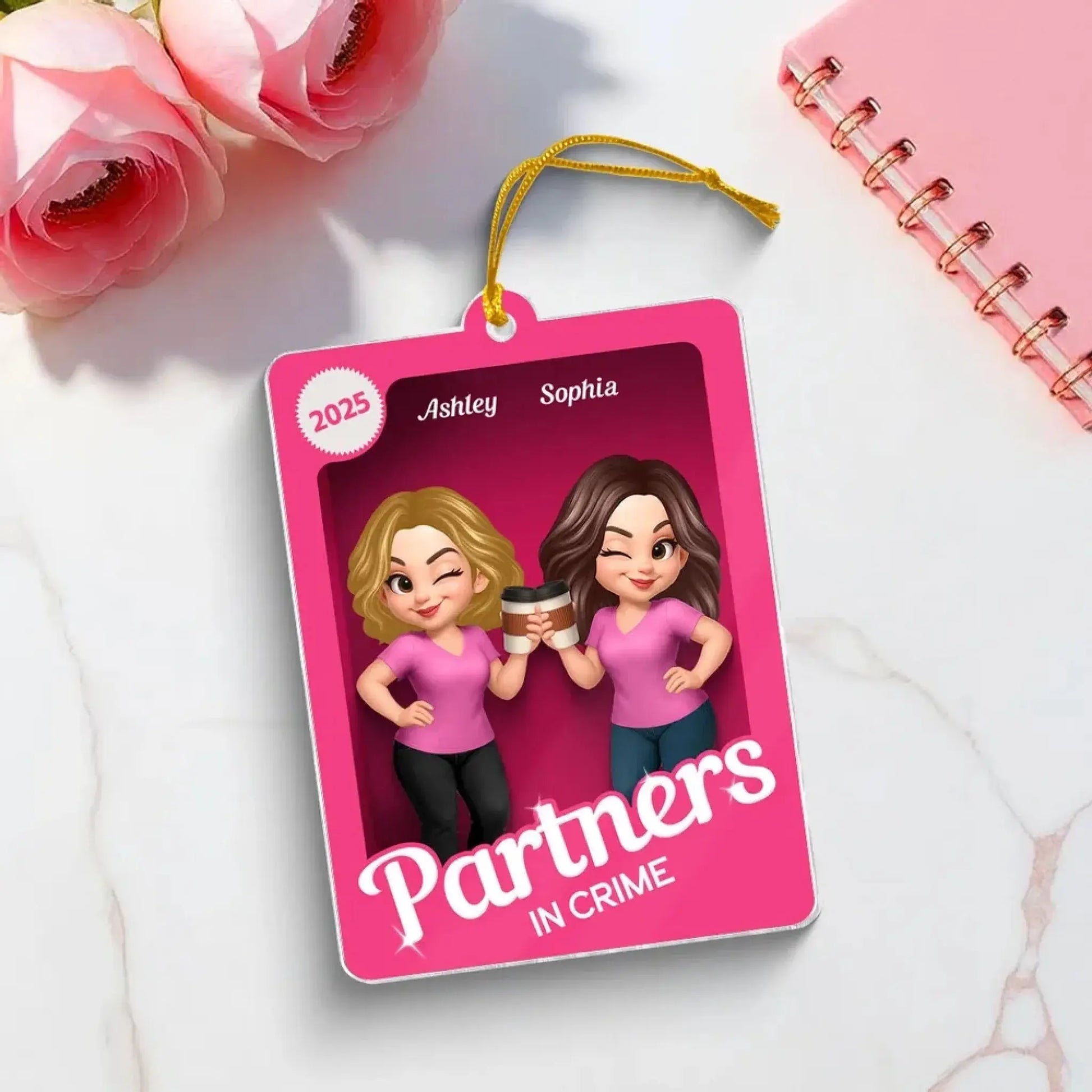Besties Sisters in 3D Effect Pink Toy Box – Personalized Acrylic Ornament – Fun Christmas or Birthday Gift for Best Friends & BFFs  Ezcustomize