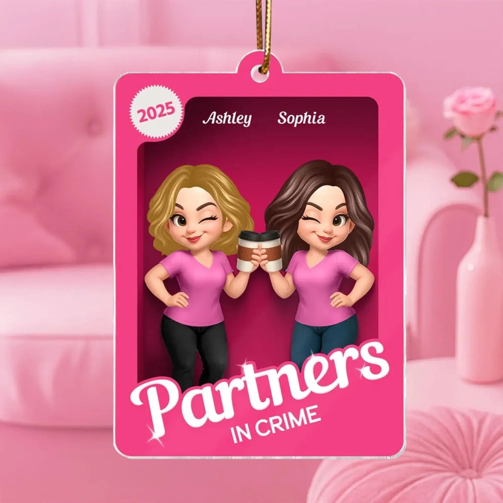 Besties Sisters in 3D Effect Pink Toy Box – Personalized Acrylic Ornament – Fun Christmas or Birthday Gift for Best Friends & BFFs  Ezcustomize