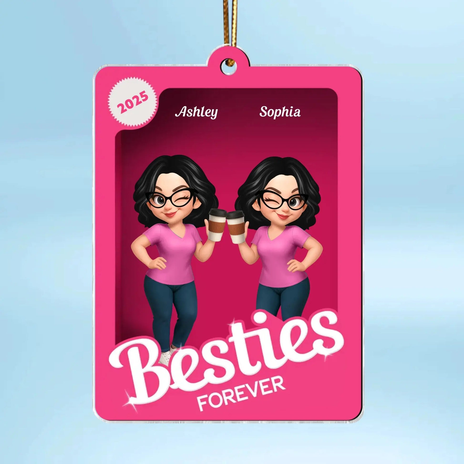 Besties Sisters in 3D Effect Pink Toy Box – Personalized Acrylic Ornament – Fun Christmas or Birthday Gift for Best Friends & BFFs  Ezcustomize