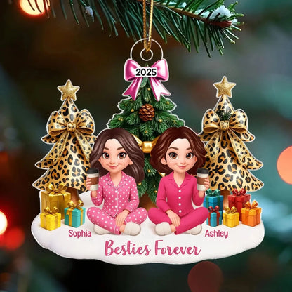 Besties Sitting Around Christmas Tree – Personalized Acrylic Ornament – Fun Holiday Gift for Best Friends, Sisters & Close Friendship  Ezcustomize