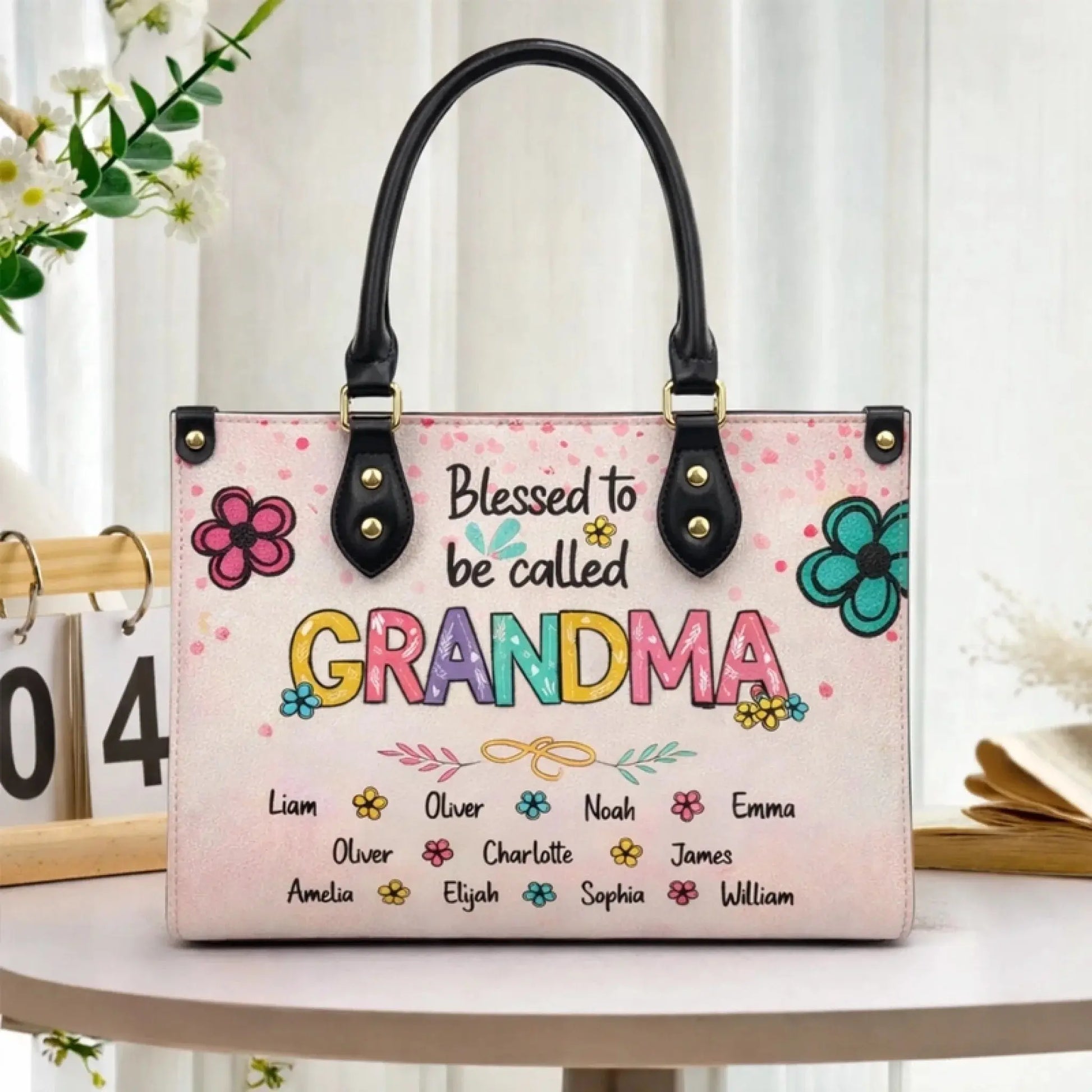 Blessed To Be Called Mom/Grandma Handbag – Personalized Leather Bag with Kids Names, Family Gift  Ezcustomize