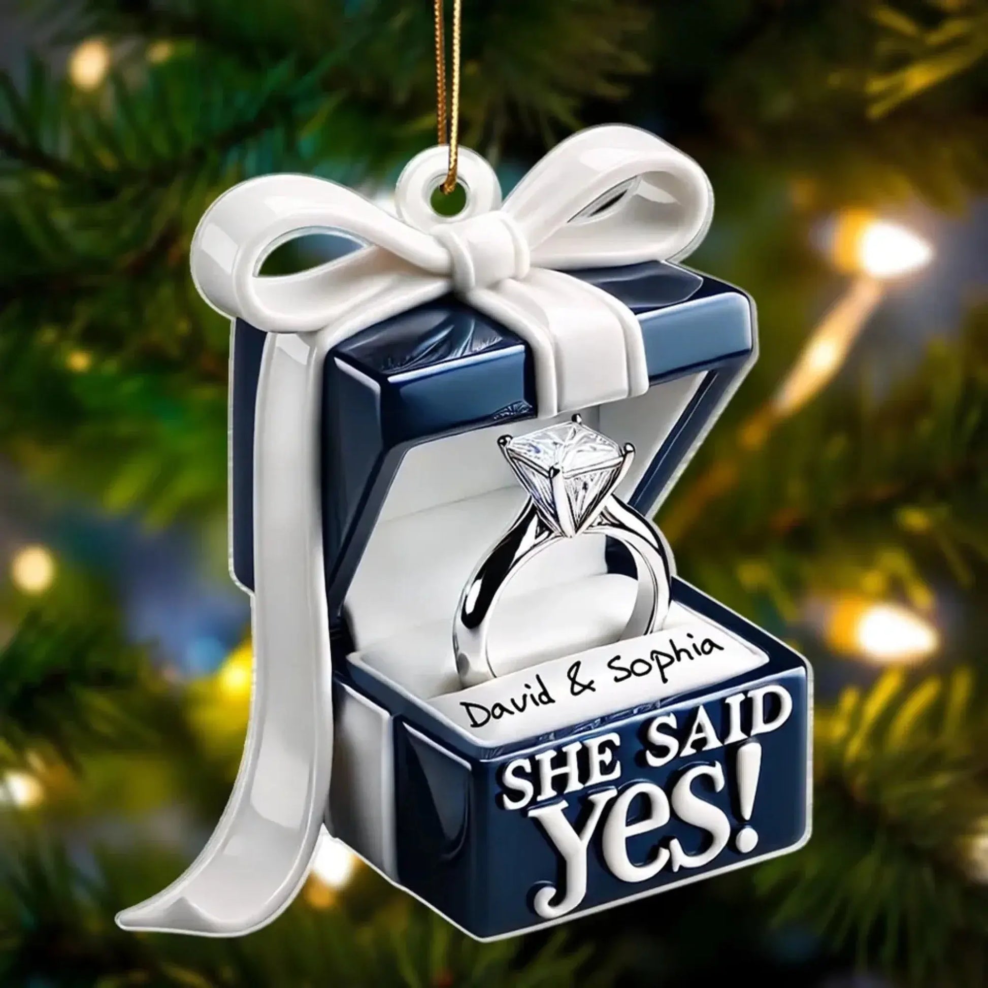Blue Engagement Ring Box Design – Personalized 2D Flat Acrylic Ornament – Romantic Anniversary Gift for Couples  Ezcustomize
