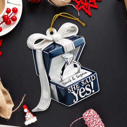 Blue Engagement Ring Box Design – Personalized 2D Flat Acrylic Ornament – Romantic Anniversary Gift for Couples  Ezcustomize