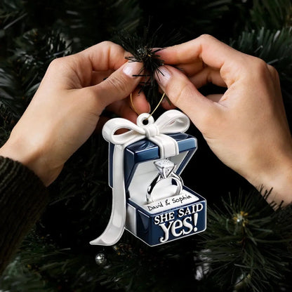 Blue Engagement Ring Box Design – Personalized 2D Flat Acrylic Ornament – Romantic Anniversary Gift for Couples  Ezcustomize