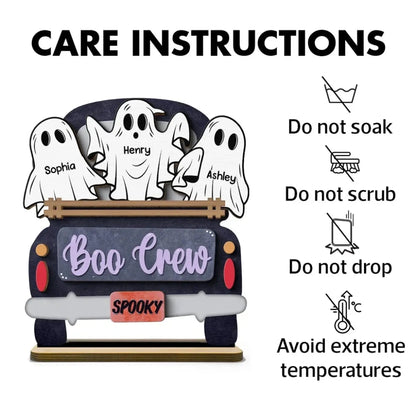 Boo Crew Ghost Family with Farmhouse Truck – Personalized 2-Layer Wooden Plaque – Halloween Tiered Tray Decor for Spooky Home Vibes  Ezcustomize