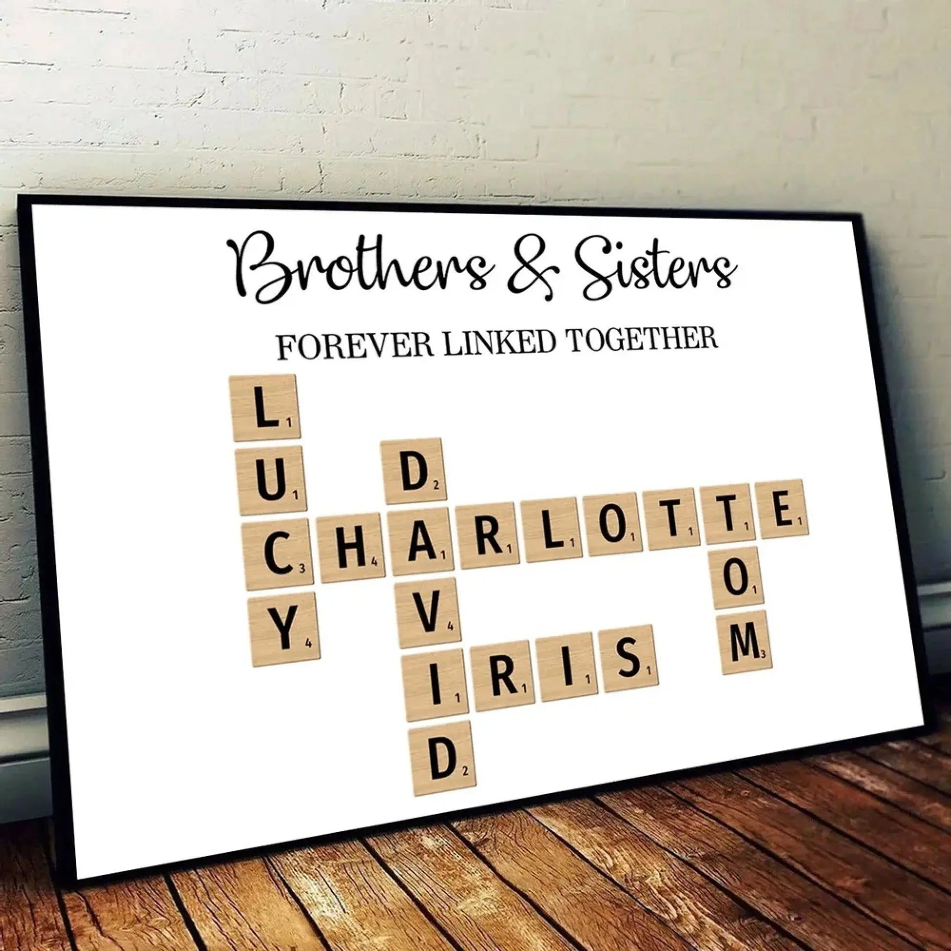 Brothers & Sisters Forever Linked Together – Personalized Crossword Puzzle Art Poster, Plaque, Keychain, or Ornament – Gift for Siblings & Family  Ezcustomize
