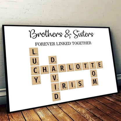 Brothers & Sisters Forever Linked Together – Personalized Crossword Puzzle Art Poster, Plaque, Keychain, or Ornament – Gift for Siblings & Family  Ezcustomize