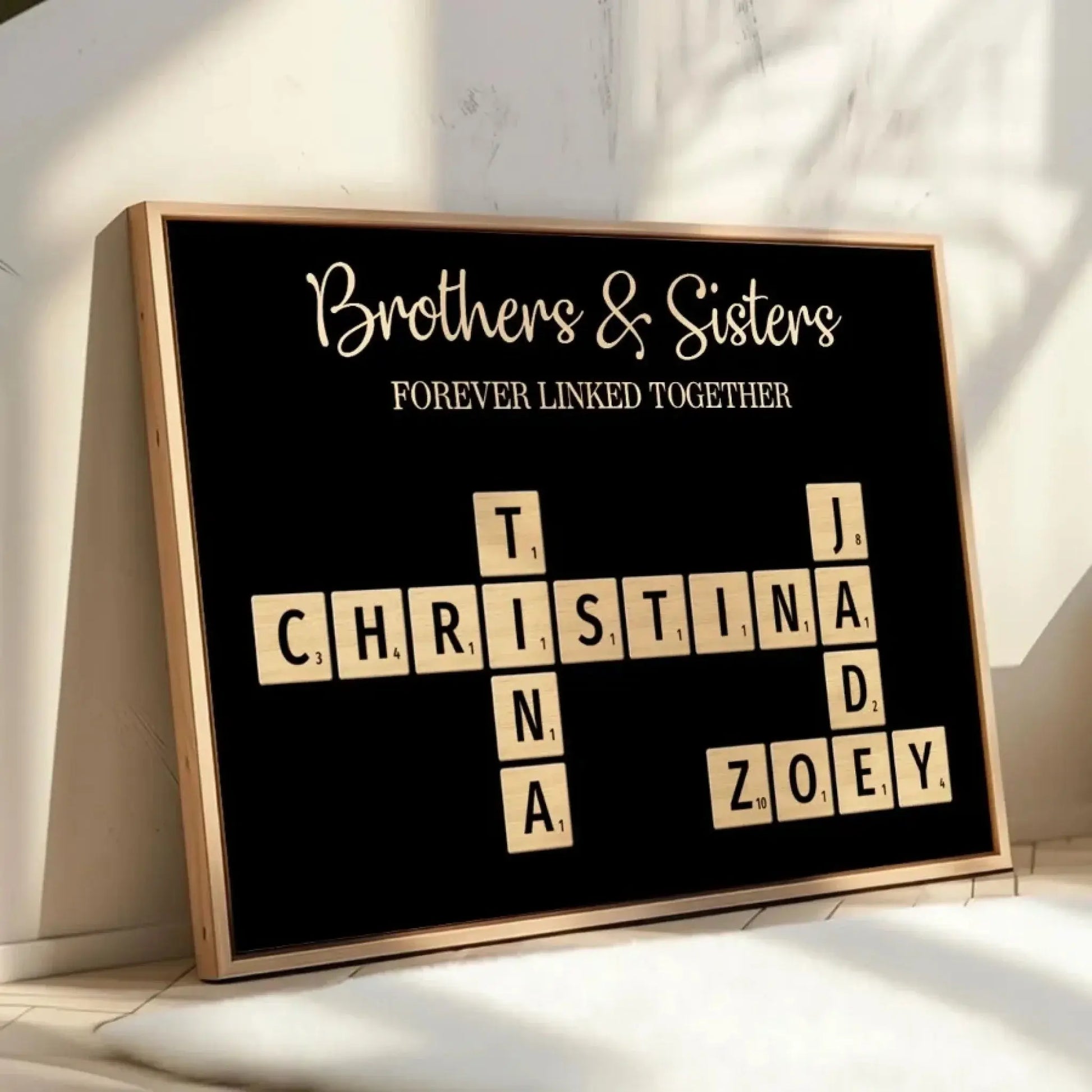 Brothers & Sisters Forever Linked Together – Personalized Crossword Puzzle Art Poster, Plaque, Keychain, or Ornament – Gift for Siblings & Family  Ezcustomize