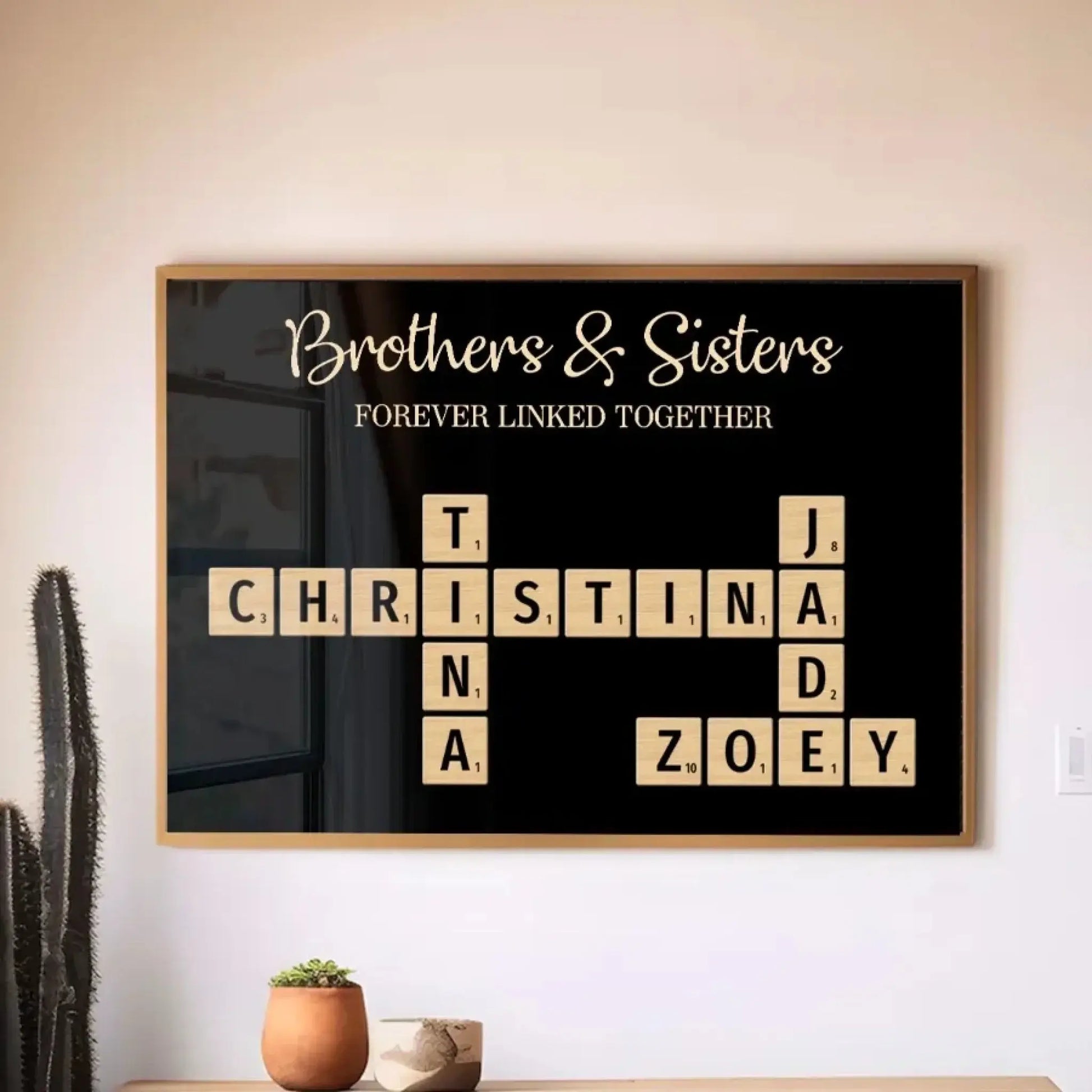 Brothers & Sisters Forever Linked Together – Personalized Crossword Puzzle Art Poster, Plaque, Keychain, or Ornament – Gift for Siblings & Family  Ezcustomize