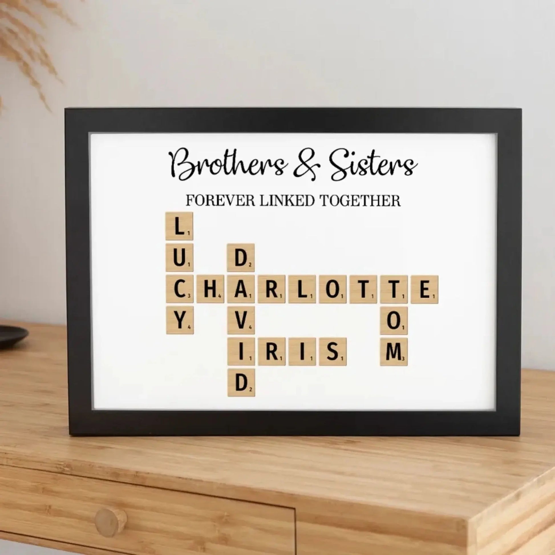 Brothers & Sisters Forever Linked Together – Personalized Crossword Puzzle Art Poster, Plaque, Keychain, or Ornament – Gift for Siblings & Family  Ezcustomize