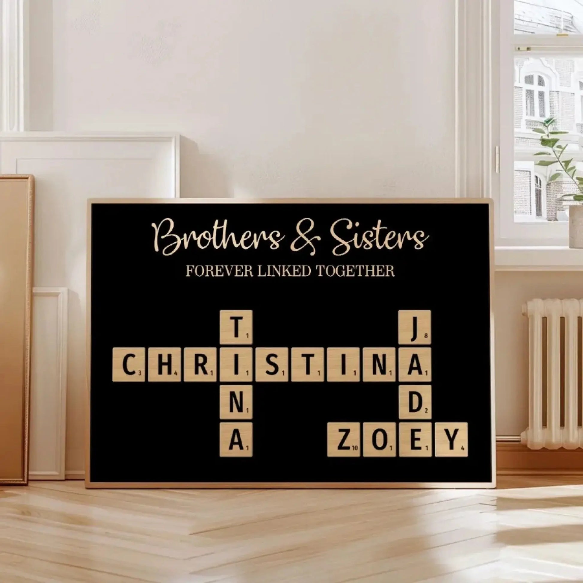 Brothers & Sisters Forever Linked Together – Personalized Crossword Puzzle Art Poster, Plaque, Keychain, or Ornament – Gift for Siblings & Family  Ezcustomize