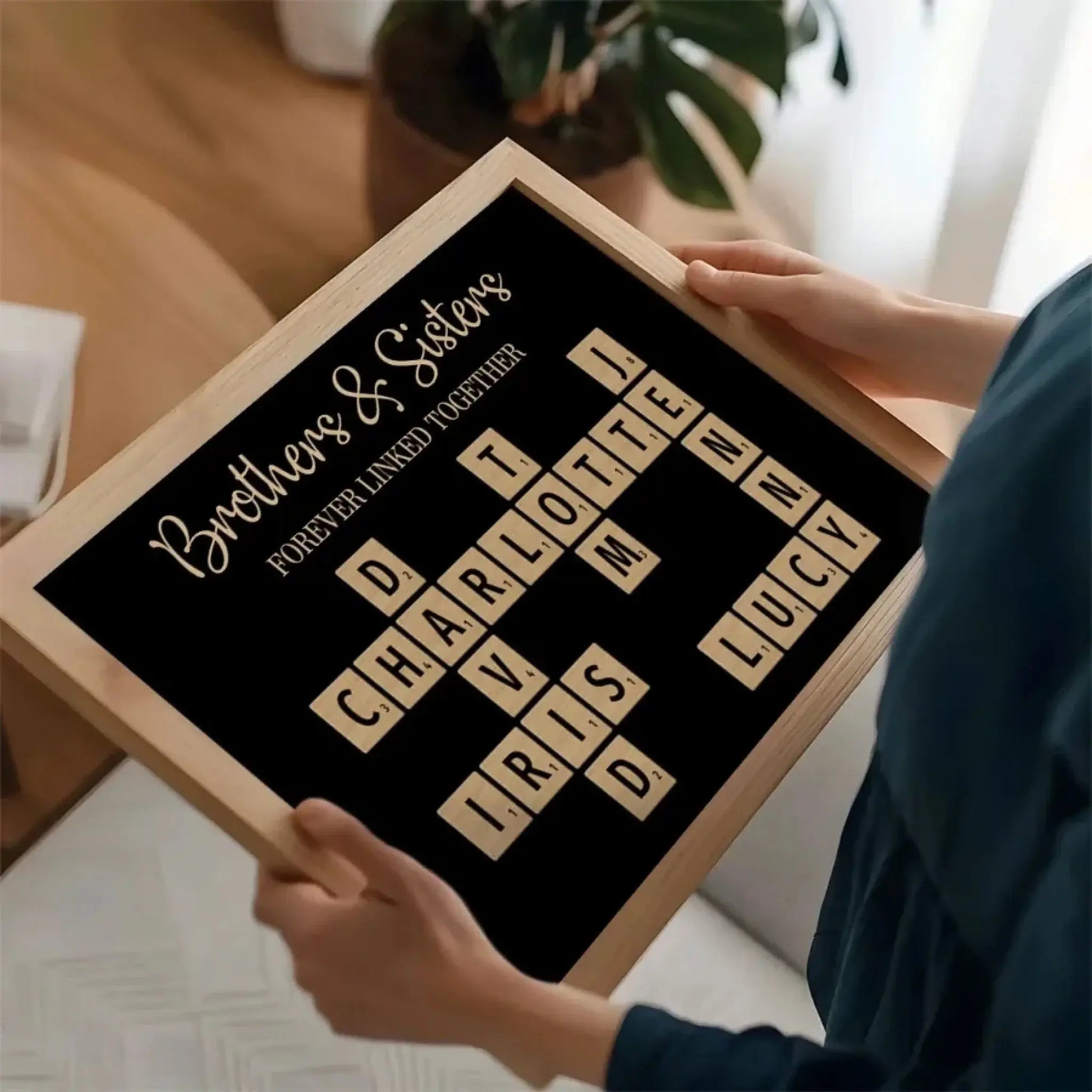 Brothers & Sisters Forever Linked Together – Personalized Crossword Puzzle Art Poster, Plaque, Keychain, or Ornament – Gift for Siblings & Family  Ezcustomize