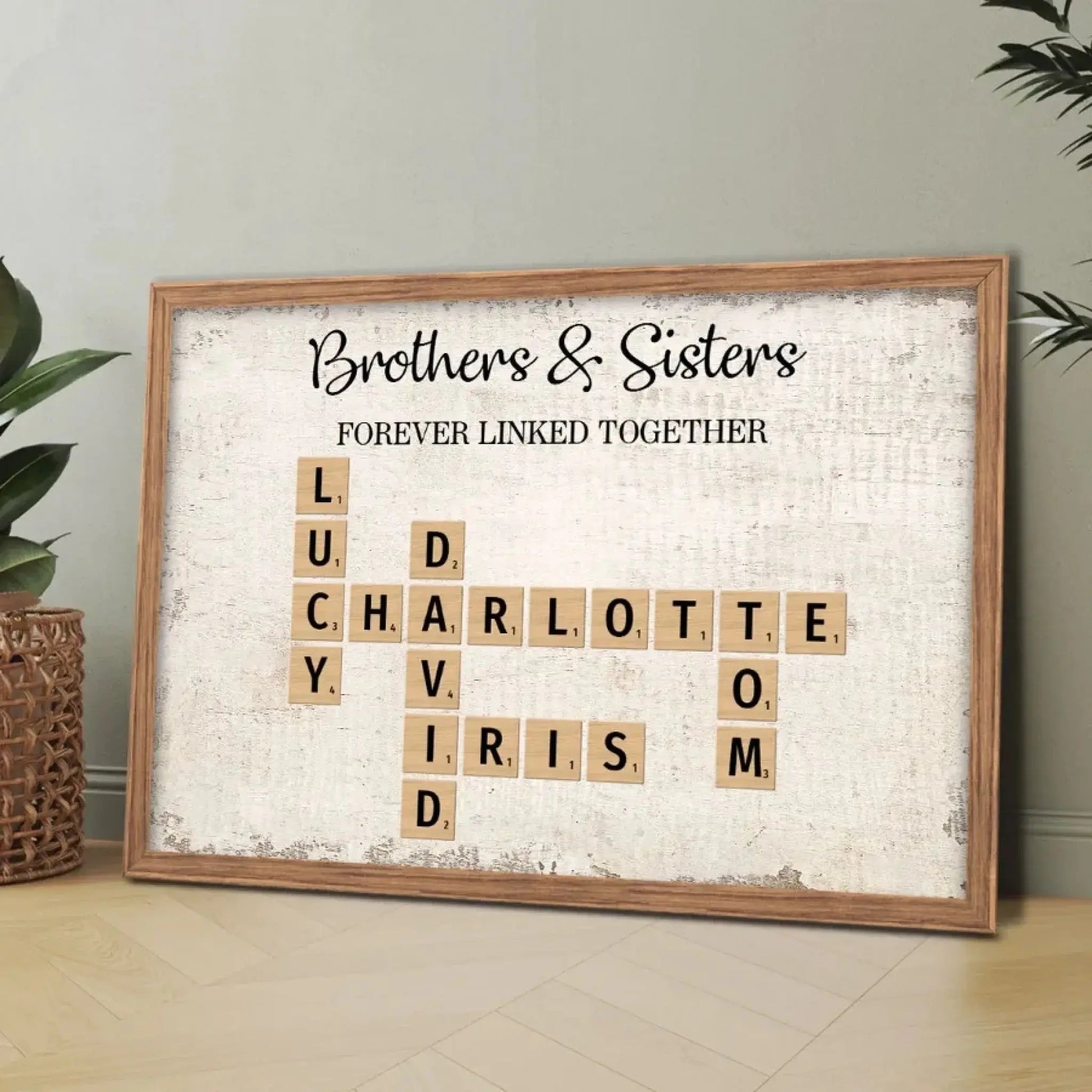 Brothers & Sisters Forever Linked Together – Personalized Crossword Puzzle Art Poster, Plaque, Keychain, or Ornament – Gift for Siblings & Family  Ezcustomize
